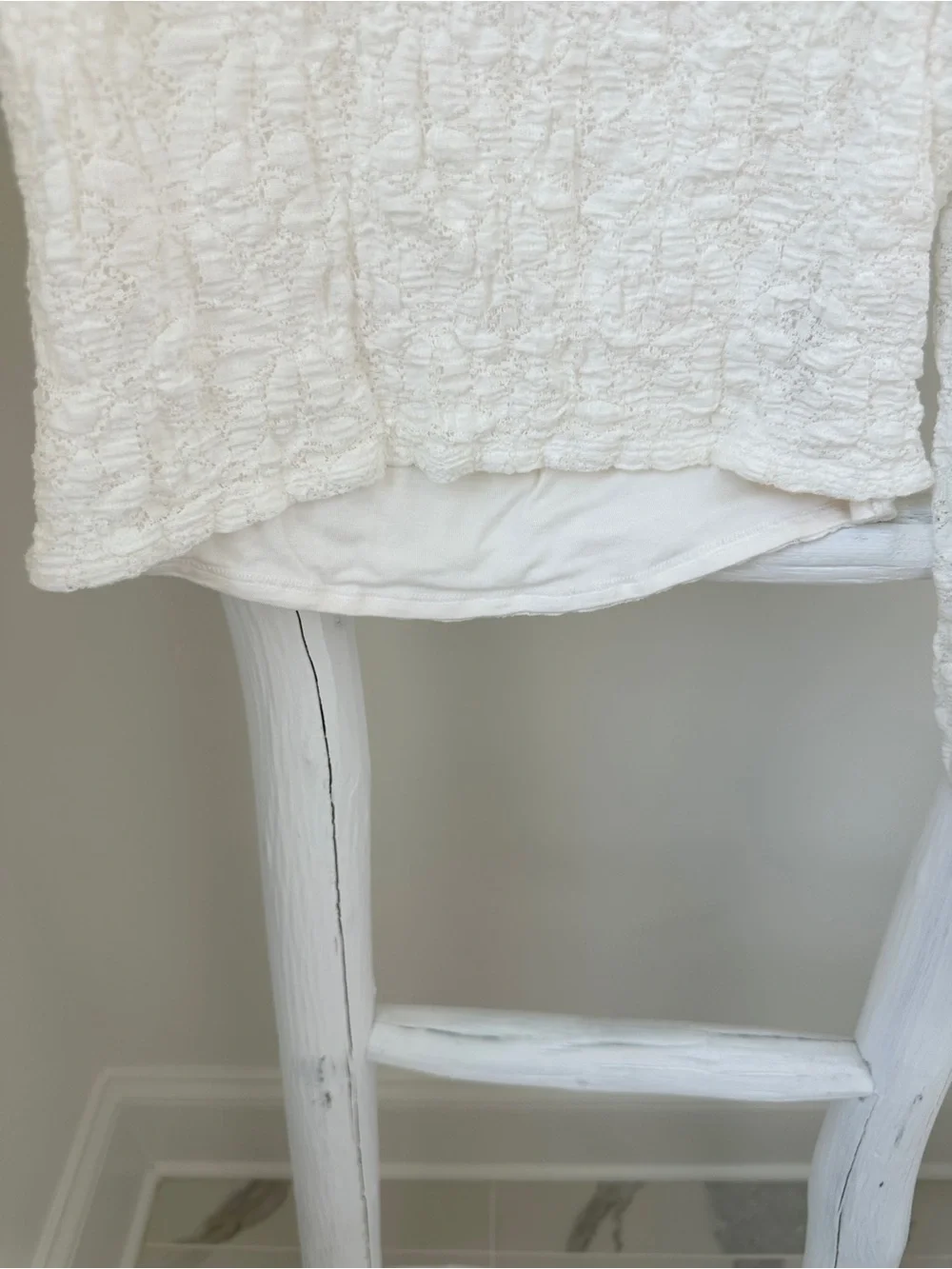Free People Jasmine Tea Time Cream Textured Puff-Sleeve Knit Top Keyhole Back
